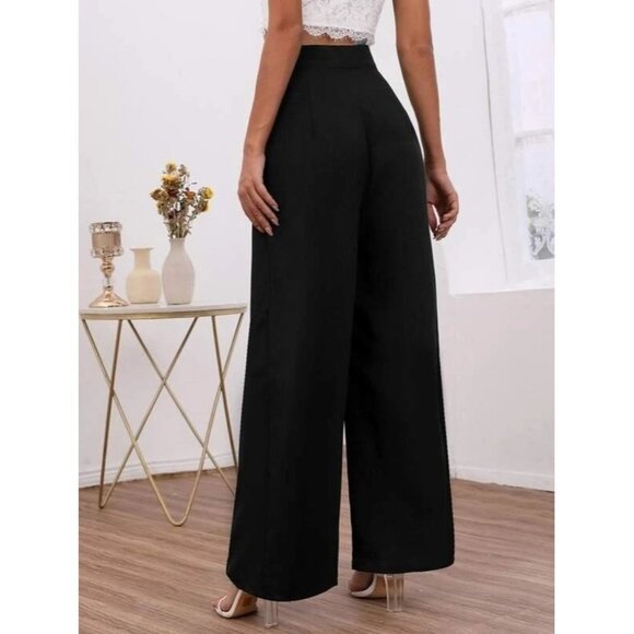 NEW SHEIN Frenchy High Waist Fold Pleated Wide Leg Pants Color Black Size L - Picture 2 of 5